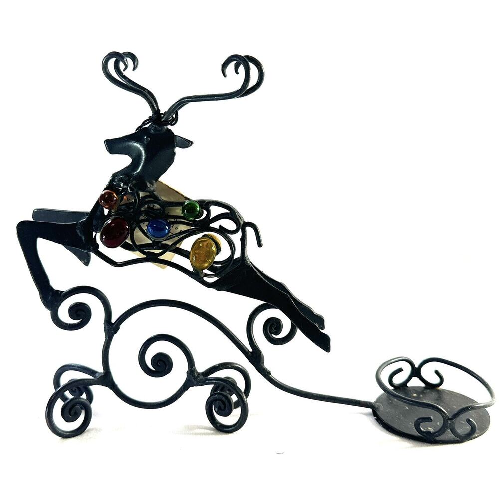 Pier 1 Metal Reindeer W/ Colorful Beads With Votive Candle Holder 9” Long - Picture 6 of 10